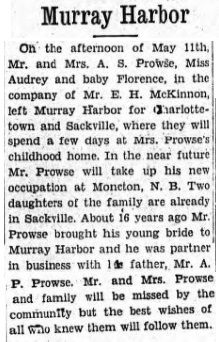 Newspaper - departure of A.S. Prowse and family